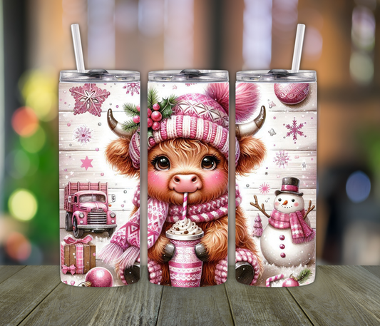 Blonde Highland Cow Coffee  Christmas and Fall Season Tumbler- Winter Lovers, Sweater Weather Tumbler