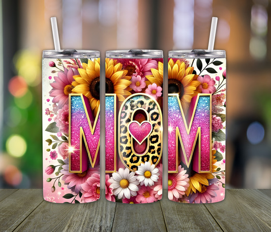 Floral Cheetah Print Mama Tumbler – 20oz Wildflower & Leopard Cup | Cute Gift for Moms, Daughters & Fierce Women
