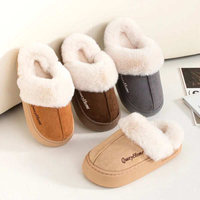 Queeyhome Winter Flat-Bottomed Cotton Slippers -Warm Cozy Indoor-Outdoor