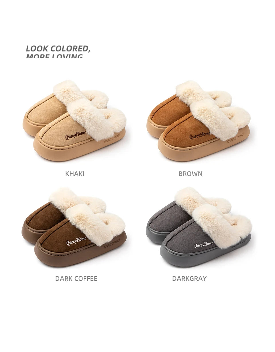 Queeyhome Winter Flat-Bottomed Cotton Slippers -Warm Cozy Indoor-Outdoor