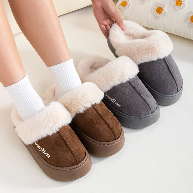 Queeyhome Winter Flat-Bottomed Cotton Slippers -Warm Cozy Indoor-Outdoor