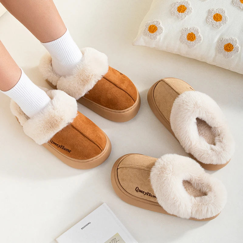 Queeyhome Winter Flat-Bottomed Cotton Slippers -Warm Cozy Indoor-Outdoor